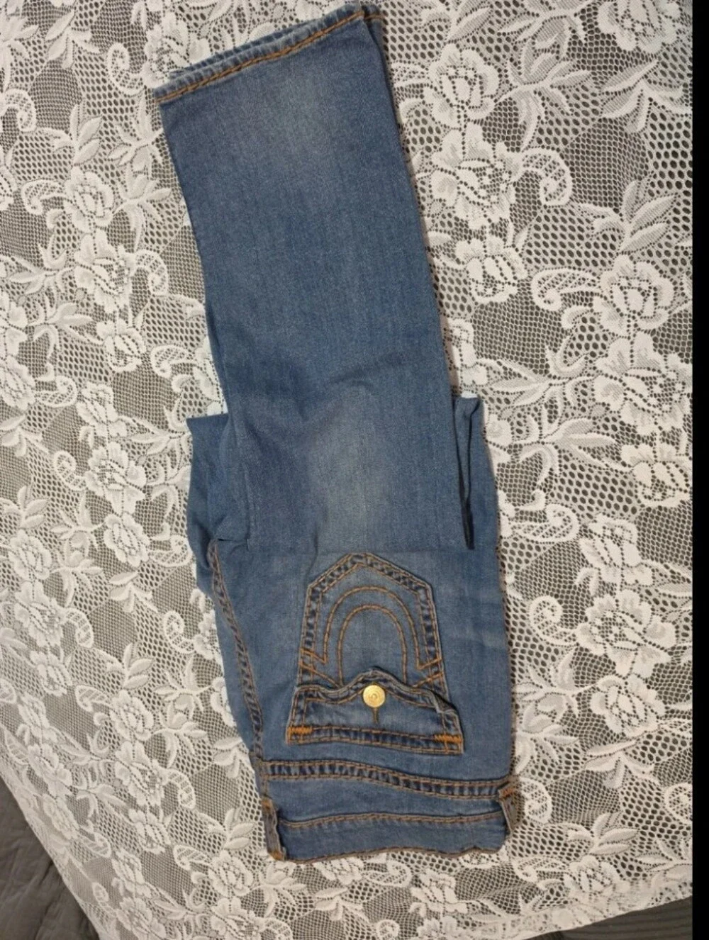 True Religion Rose Embroidered Flap Pocket Jeans 38